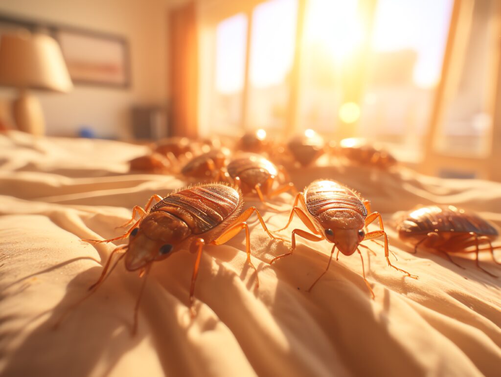 a group of roaches on a bed