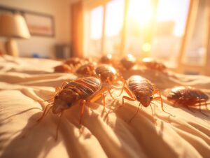 a group of roaches on a bed